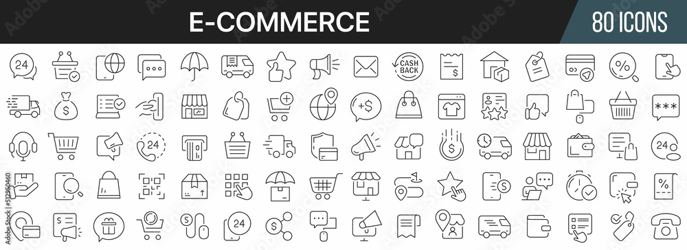 Fototapete e-commerce and online shopping line icons collection. big ui icon set in a flat design. thin outline