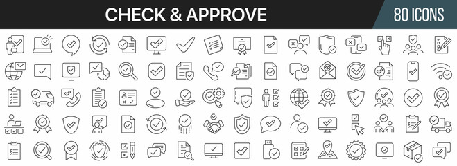 Check and approve line icons collection. Big UI icon set in a flat design. Thin outline icons pack. Vector illustration EPS10