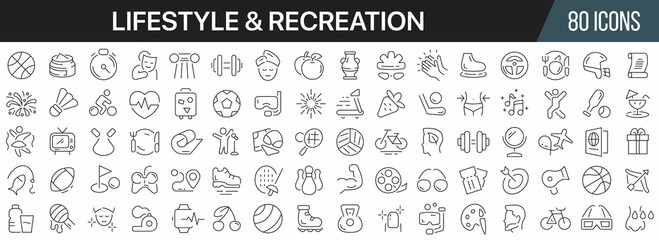Lifestyle and recreation line icons collection. Big UI icon set in a flat design. Thin outline icons pack. Vector illustration EPS10