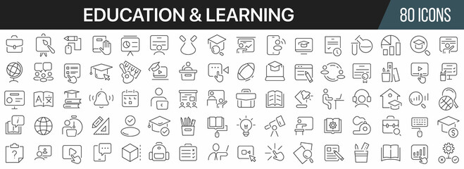 Education and learning line icons collection. Big UI icon set in a flat design. Thin outline icons pack. Vector illustration EPS10 - obrazy, fototapety, plakaty