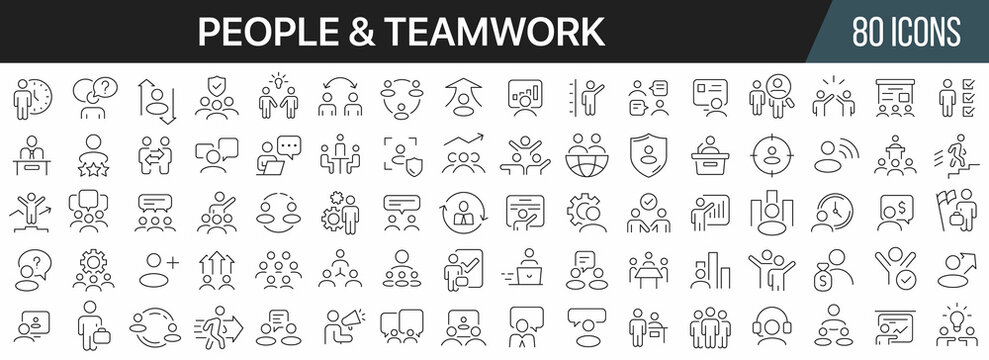 People and teamwork line icons collection. Big UI icon set in a flat design. Thin outline icons pack. Vector illustration EPS10