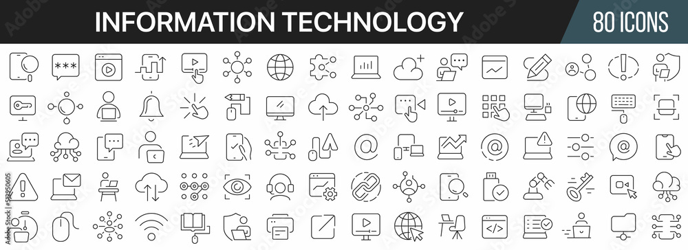 Aufkleber Information technology line icons collection. Big UI icon set in a flat design. Thin outline icons pack. Vector illustration EPS10