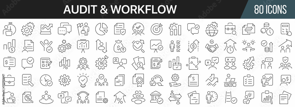 Aufkleber Audit and workflow line icons collection. Big UI icon set in a flat design. Thin outline icons pack. Vector illustration EPS10