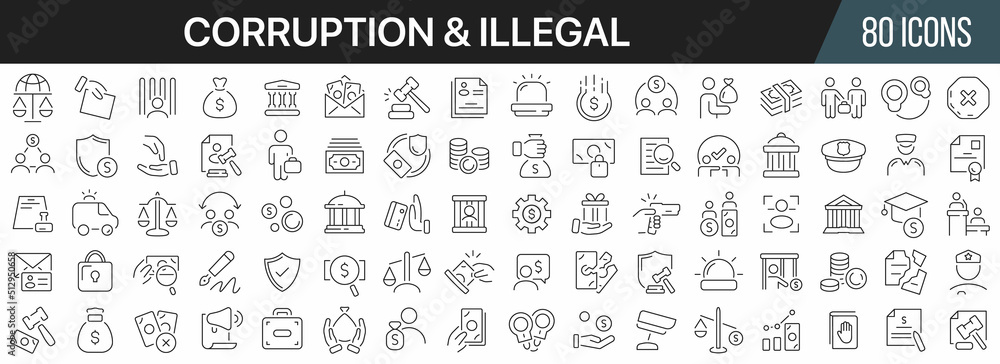 Aufkleber Corruption and illegal line icons collection. Big UI icon set in a flat design. Thin outline icons pack. Vector illustration EPS10
