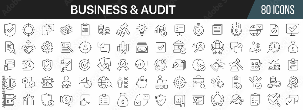 Leinwandbilder Audit and business line icons collection. Big UI icon set in a flat design. Thin outline icons pack. Vector illustration EPS10