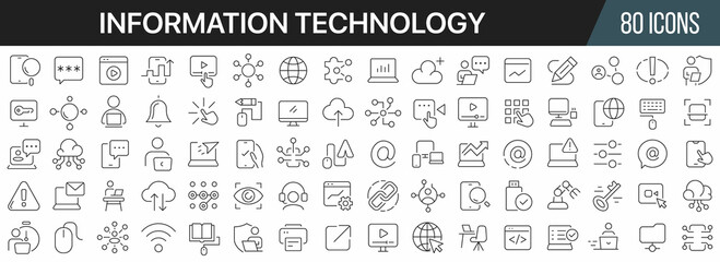 Information technology line icons collection. Big UI icon set in a flat design. Thin outline icons pack. Vector illustration EPS10 - obrazy, fototapety, plakaty