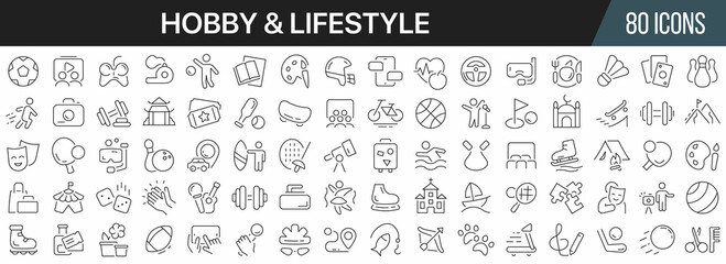 Fototapeta Hobby and lifestyle line icons collection. Big UI icon set in a flat design. Thin outline icons pack. Vector illustration EPS10 obraz