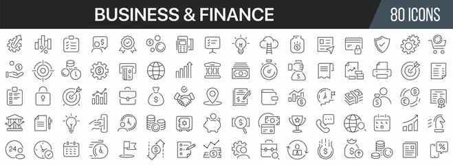 Fotobehang Finance and business line icons collection. Big UI icon set in a flat design. Thin outline icons pack. Vector illustration EPS10 © stas111