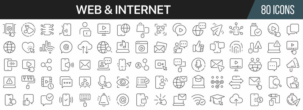 Web and internet line icons collection. Big UI icon set in a flat design. Thin outline icons pack. Vector illustration EPS10