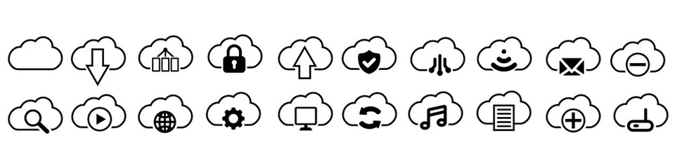 Set of cloud vector icon. cloud servis icon illustration. It contains symbols to upload, download, link and more.