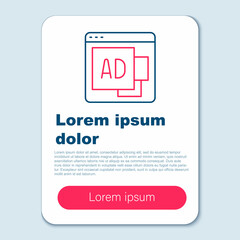 Line Advertising icon isolated on grey background. Concept of marketing and promotion process. Responsive ads. Social media advertising. Colorful outline concept. Vector