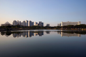 Obraz na płótnie Canvas West Surabaya cityscape view with reflections, Surabaya city, Indonesia