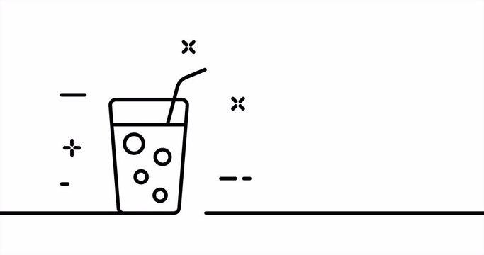 Lemonade in a glass. Beverage, straw, cocktail, cold, summer, heat, warm, relax, sweet, tasty. Drink concept. One line drawing animation. Motion design. Animated technology logo. Video 4K