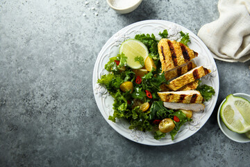 Healthy salad with grilled chicken