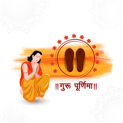 Vector illustration of Guru Purnima concept design. Shishya pray n front of his guru feet. - obrazy, fototapety, plakaty