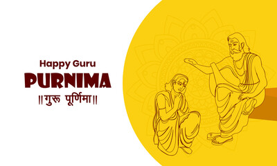 Vector line art illustration for Indian festival guru purnima celebration. Hindi text Guru Purnima, Greeting card design. - obrazy, fototapety, plakaty