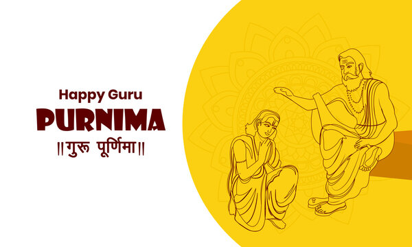 Vector line art illustration for Indian festival guru purnima celebration. Hindi text Guru Purnima, Greeting card design.