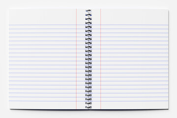 Mockup notebook with stripes with space for notes. Graph striped background. Open notepad on rings. 3D illustration