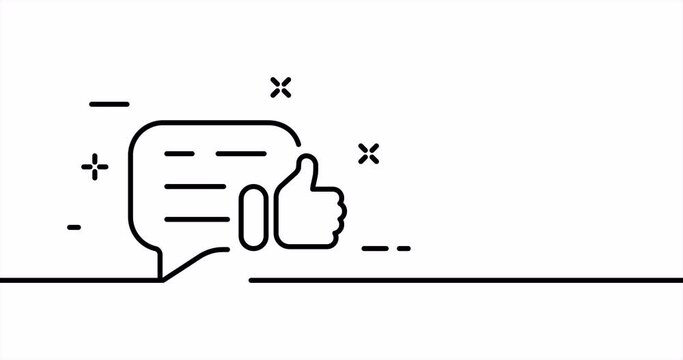 Comment with like. Speech bubble, review, thumbs up, rate the service, rating. Feedback concept. One line drawing animation. Motion design. Animated technology logo. Video 4K