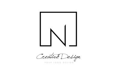 N Square Frame Letter Logo Design with Black and White Colors.