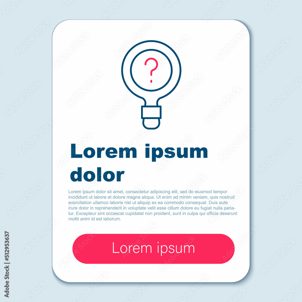 Poster line unknown search icon isolated on grey background. magnifying glass and question mark. colorful o