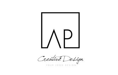 AP Square Frame Letter Logo Design with Black and White Colors.