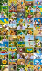 Collage of photos on the theme of Ukraine. Selective focus.