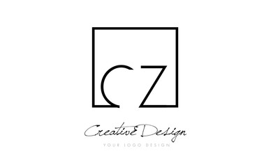 CZ Square Frame Letter Logo Design with Black and White Colors.