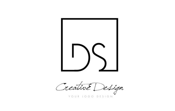 DS Square Frame Letter Logo Design with Black and White Colors.