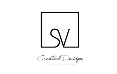 SV Square Frame Letter Logo Design with Black and White Colors.