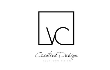 VC Square Frame Letter Logo Design with Black and White Colors.