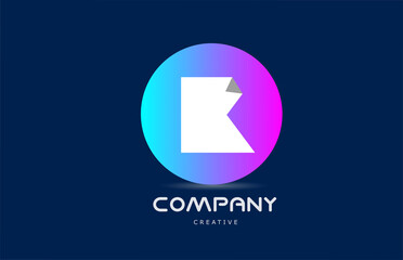 pink blue K geometric alphabet letter logo icon design with folded corner. Template for company