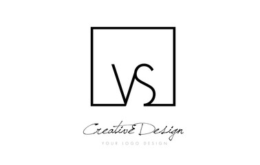 VS Square Frame Letter Logo Design with Black and White Colors.