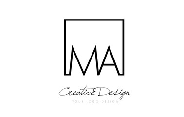 MA Square Frame Letter Logo Design with Black and White Colors.