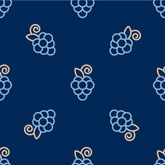 Line Grape fruit icon isolated seamless pattern on blue background. Vector
