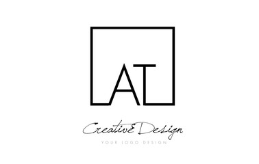 AT Square Frame Letter Logo Design with Black and White Colors.