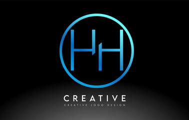 Neon Blue HH Letters Logo Design Slim. Creative Simple Clean Letter Concept.