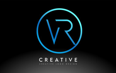 Neon Blue VR Letters Logo Design Slim. Creative Simple Clean Letter Concept.