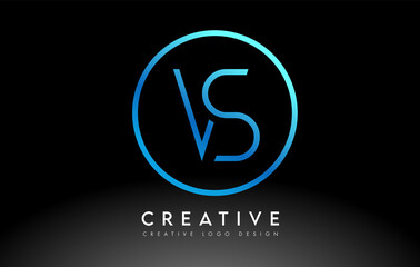 Neon Blue VS Letters Logo Design Slim. Creative Simple Clean Letter Concept.