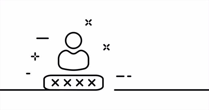 Man and password. Personal information, data, pin code, blocking, lock, unlock, user. Privacy concept. One line drawing animation. Motion design. Animated technology logo. Video 4K