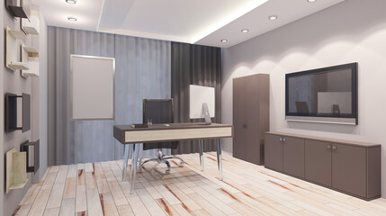 Modern office Cabinet.  3D rendering.   Meeting room. Mockup.   Empty paintings
