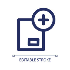 Fototapeta premium Add to parcel linear ui icon. Transportation and delivery service. Attach to order. GUI, UX design. Outline isolated user interface element for app and web. Editable stroke. Arial font used