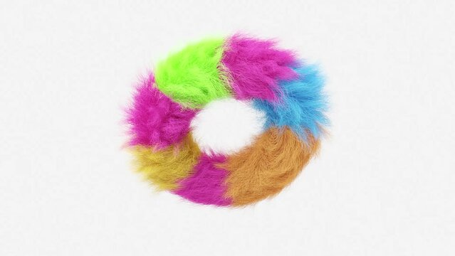 Fluffy colored ring on a white background. 3d rendering animation.