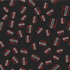 Line Credit card icon isolated seamless pattern on black background. Online payment. Cash withdrawal. Financial operations. Shopping sign. Vector