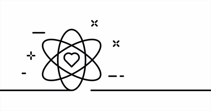 Heart with atom orbits. Love, like, take care, treat, friend, friendship, partner, society, people. Relationships concept. One line drawing animation. Motion design. Animated technology logo. Video 4K