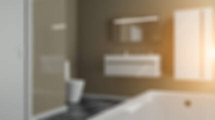 Clean and fresh bathroom with natural light. 3D rendering.. Suns. Abstract blur phototography.