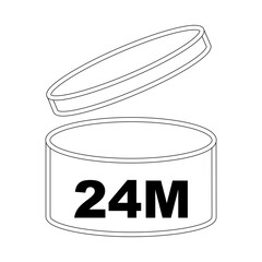 24m period after opening pao icon sign flat style design vector illustration isolated white background. 24 month day expiration period after opening.