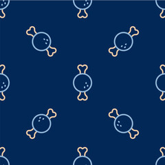 Line Chicken leg icon isolated seamless pattern on blue background. Chicken drumstick. Vector