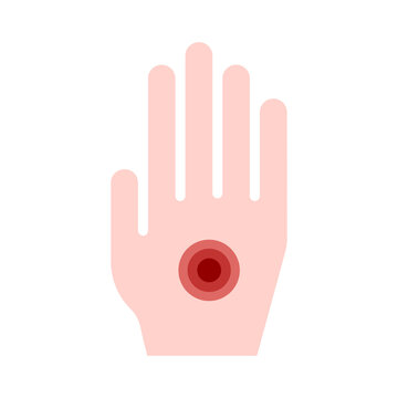 Vector illustration of an icon with an image of a hand and the designation of pain. Rheumatoid arthritis