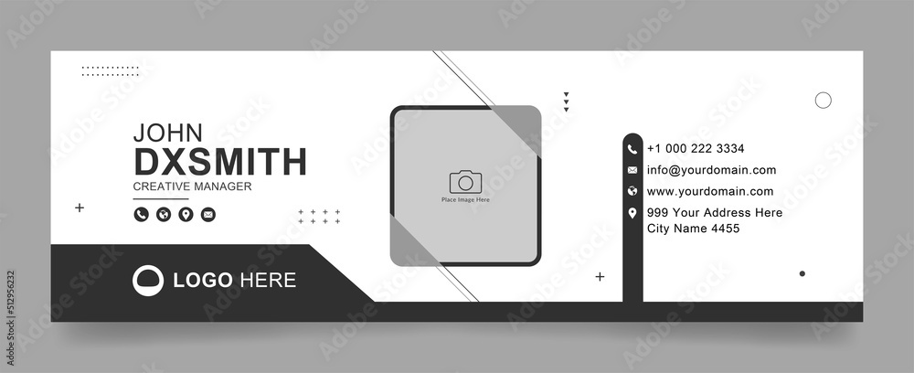 Canvas Prints email signature with an author photo place modern and minimal layout, white and black background des